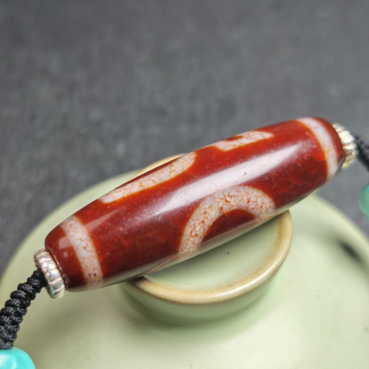 Authentic Fire Agate God of Wealth Dzi Necklace - Tibetan Buddhist bead necklace, view 9