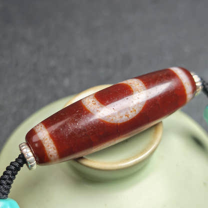 Authentic Fire Agate God of Wealth Dzi Necklace - Tibetan Buddhist bead necklace, view 10