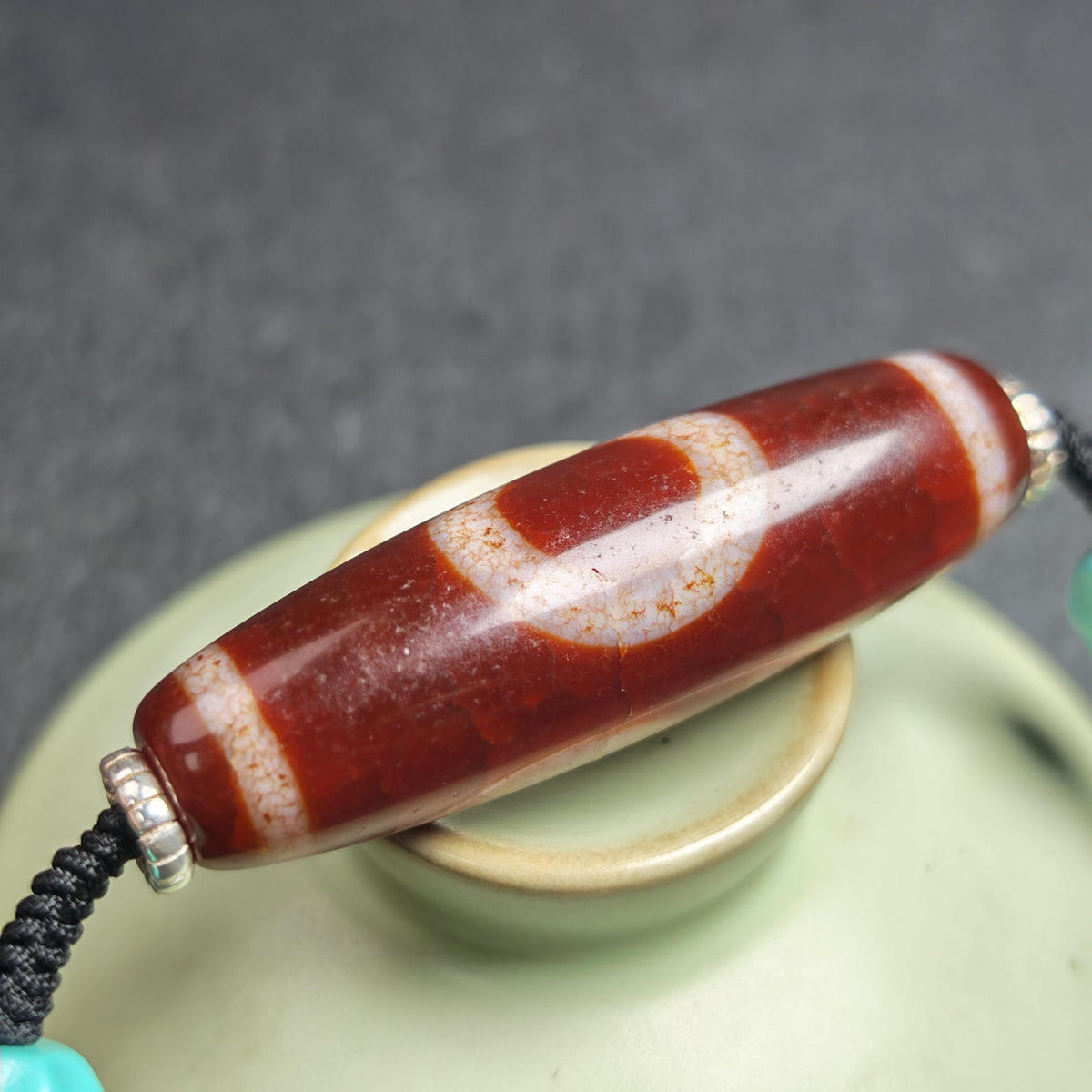 Authentic Fire Agate God of Wealth Dzi Necklace - Tibetan Buddhist bead necklace, view 10