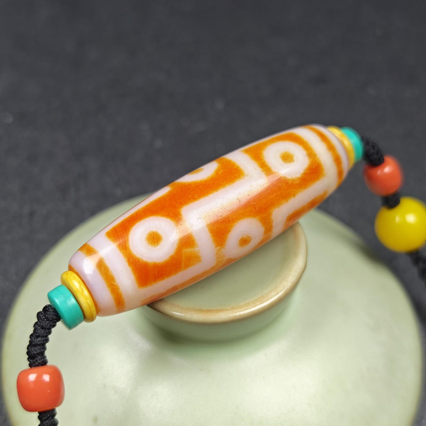 Fire Agate 9 Eyes Dzi Bead Necklace | Vintage Tibetan Amulet | Protective Charm with Topaz & Red Agate
