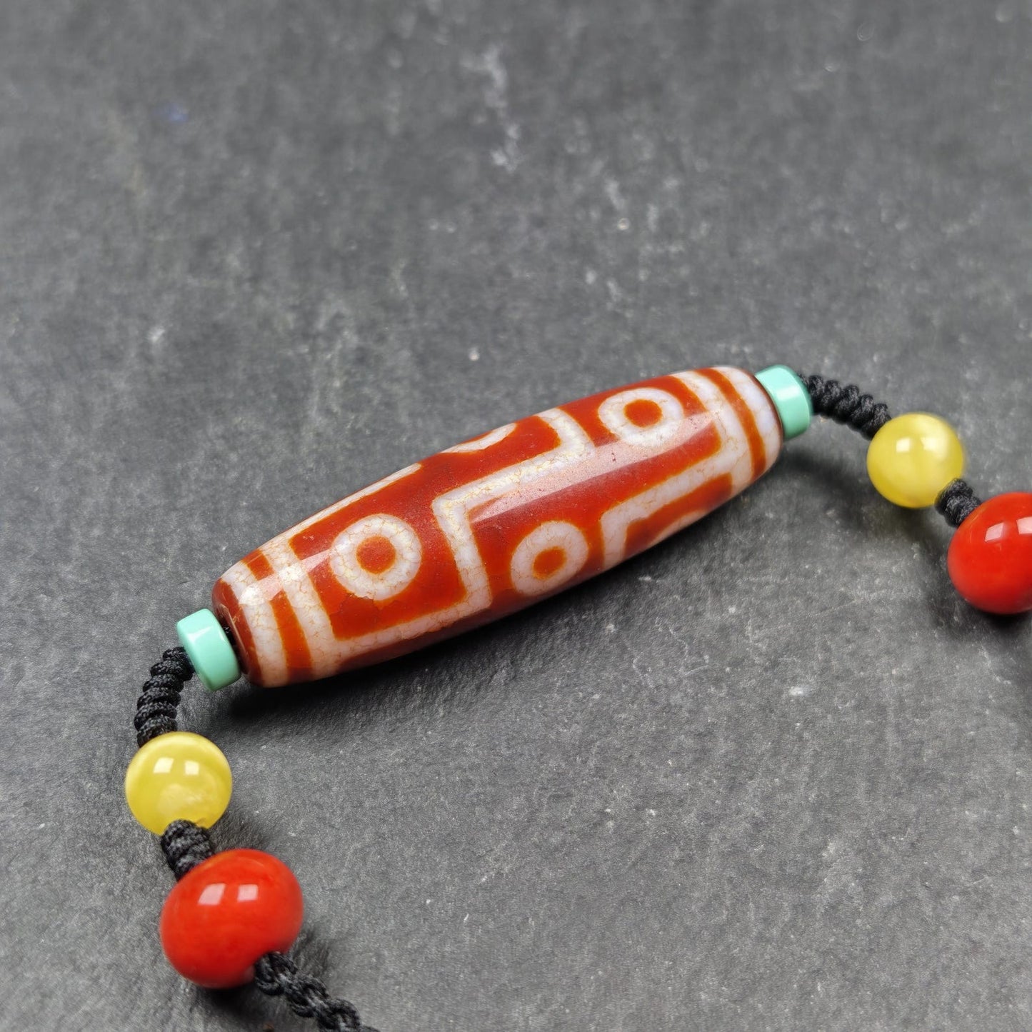 Unique Fire Agate 9 Eyes Dzi Bead Necklace