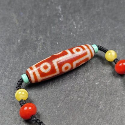 Unique Fire Agate 9 Eyes Dzi Bead Necklace