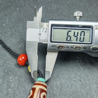 Unique Fire Agate 9 Eyes Dzi Bead Necklace