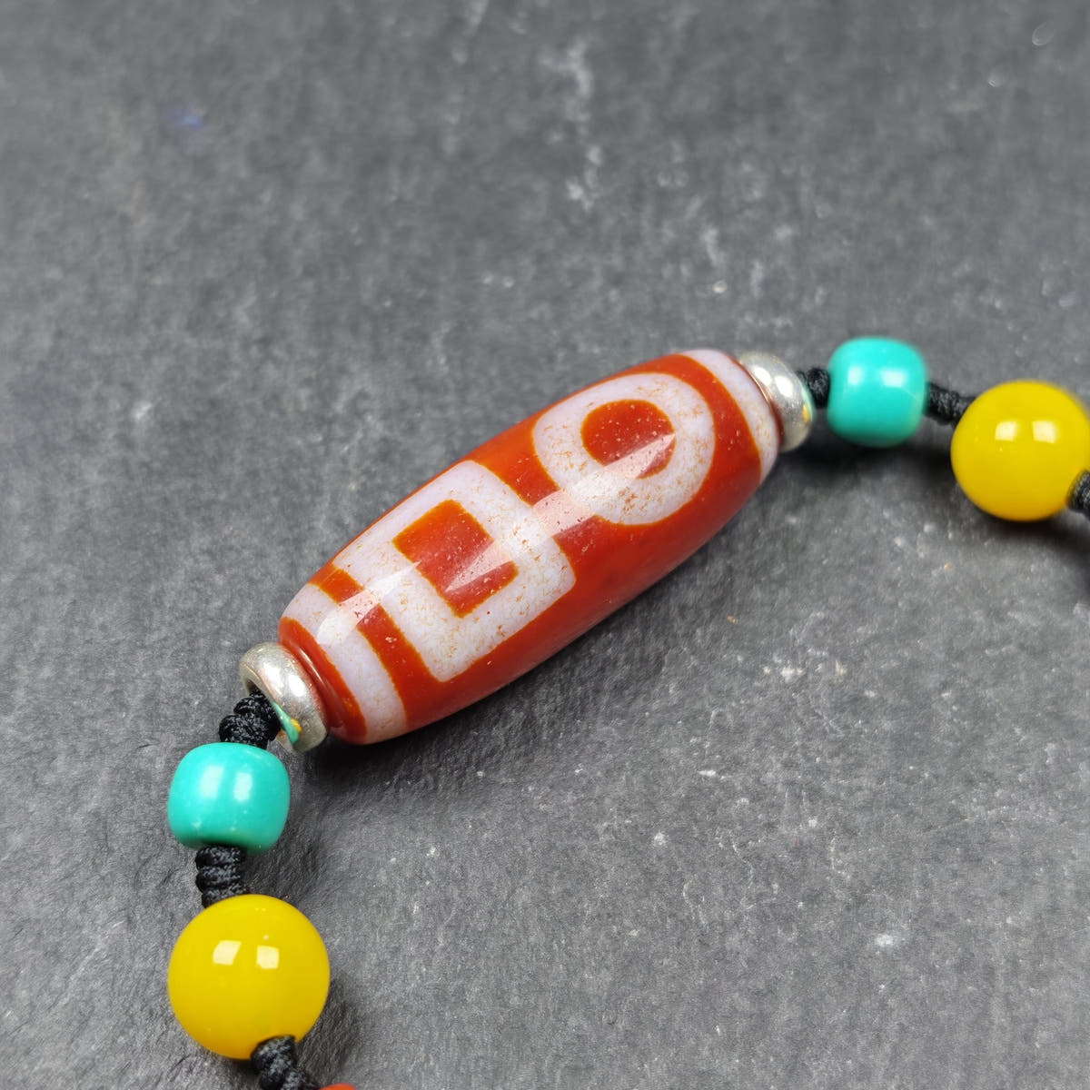 Fire Agate Sky & Earth Dzi Bead Necklace - Tibetan Buddhist bead necklace, view 4