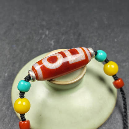 Fire Agate Sky & Earth Dzi Bead Necklace - Tibetan Buddhist bead necklace, view 10
