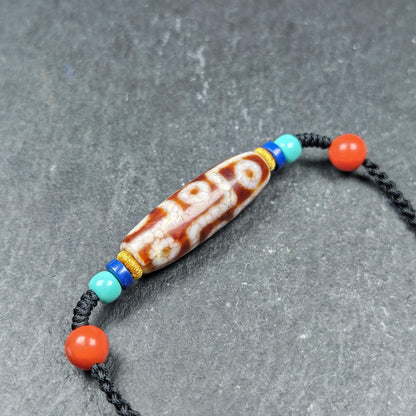 Fire Agate 9 Eye Dzi Bead Necklace