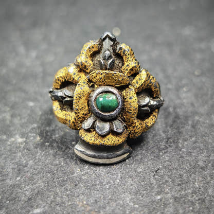 Tibetan Buddhist Vajra Bell Ring,Made of Pure Gold Filled and Silver Filled - Tibetan Buddhist vajra, front view