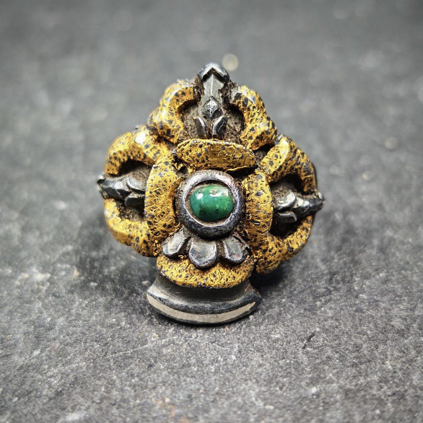 Tibetan Buddhist Vajra Bell Ring,Made of Pure Gold Filled and Silver Filled