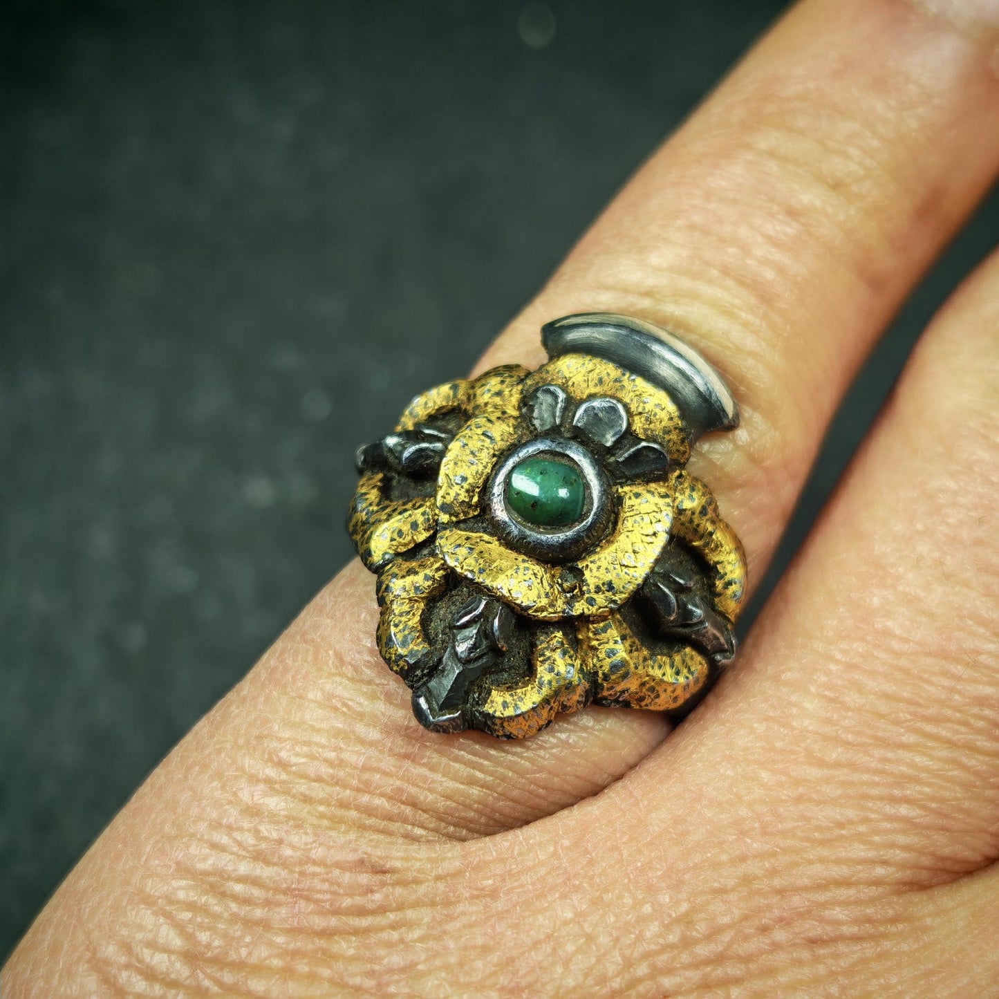 Tibetan Buddhist Vajra Bell Ring,Made of Pure Gold Filled and Silver Filled