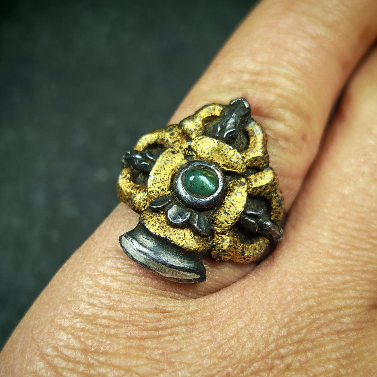 Tibetan Buddhist Vajra Bell Ring,Made of Pure Gold Filled and Silver Filled