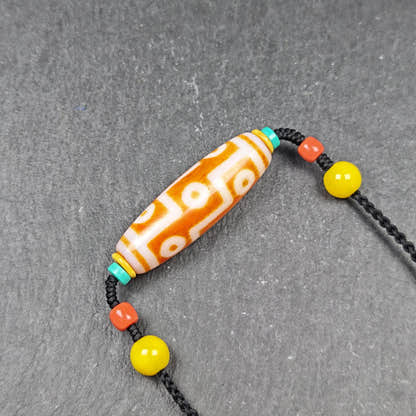 Fire Agate 9 Eyes Dzi Bead Necklace - Tibetan Buddhist bead necklace, front view