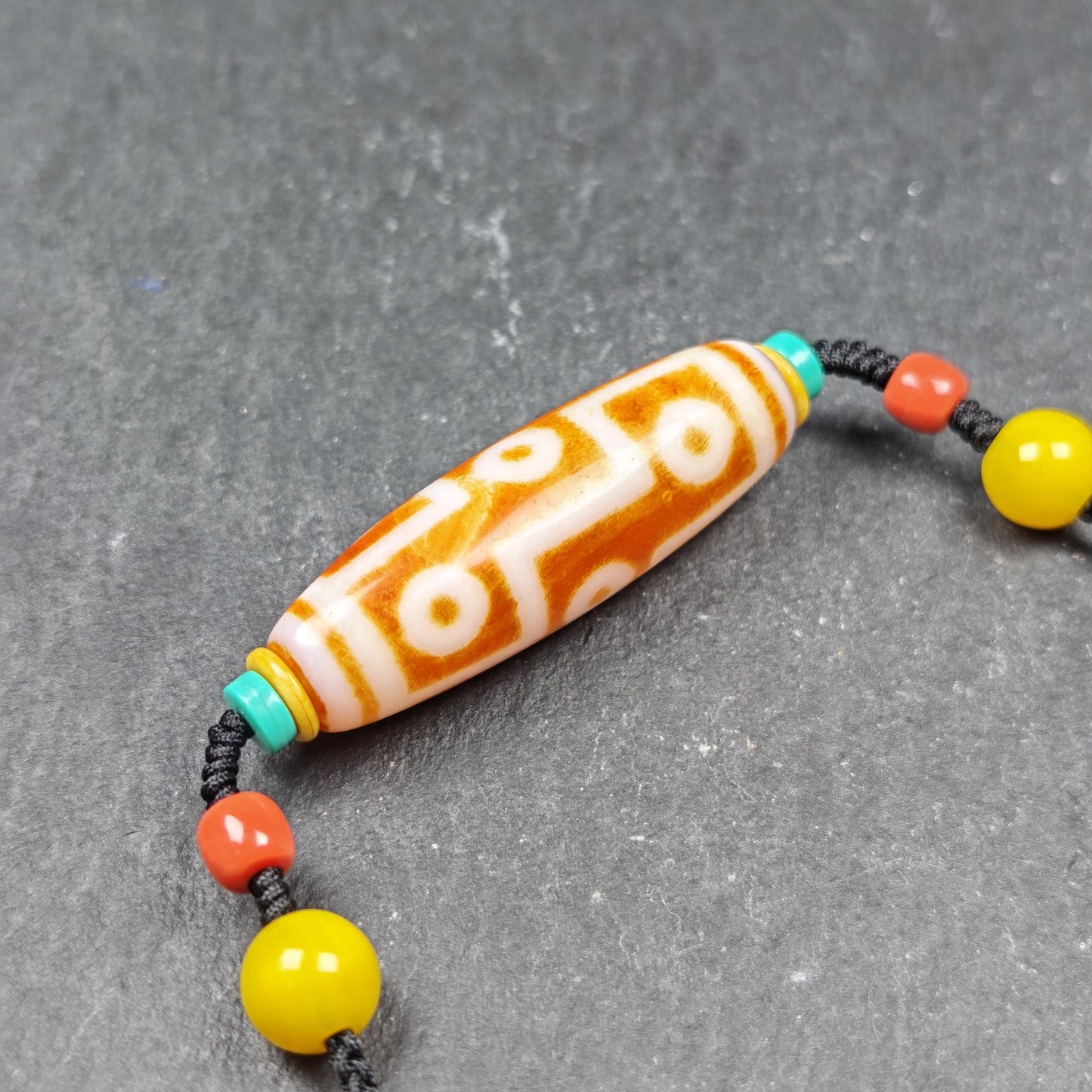 Fire Agate 9 Eyes Dzi Bead Necklace | Vintage Tibetan Amulet | Protective Charm with Topaz & Red Agate