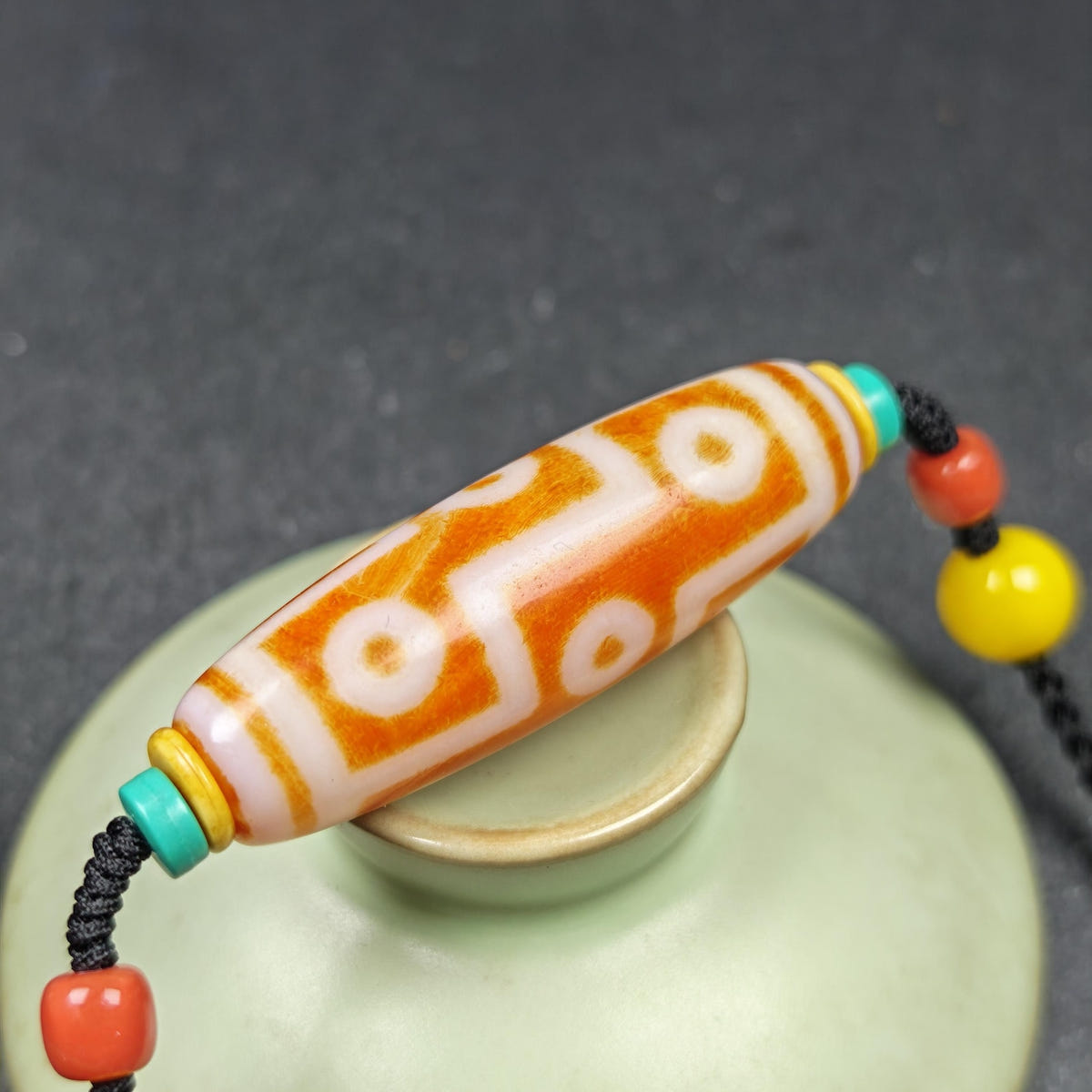 Fire Agate 9 Eyes Dzi Bead Necklace - Tibetan Buddhist bead necklace, view 10