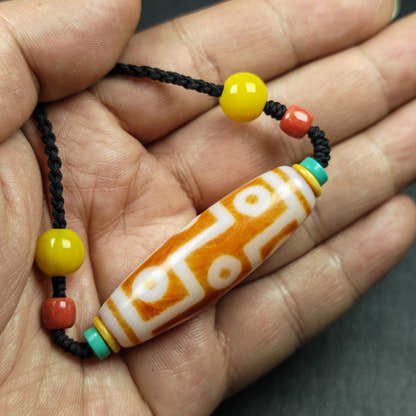 Fire Agate 9 Eyes Dzi Bead Necklace - Tibetan Buddhist bead necklace, view 11