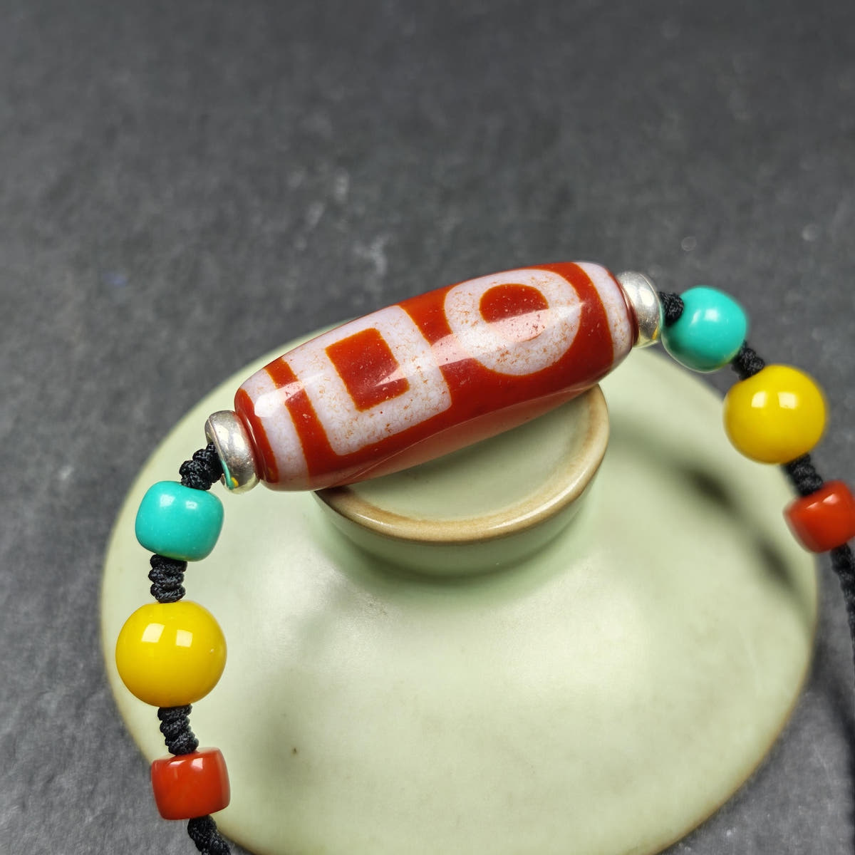 Fire Agate Sky & Earth Dzi Bead Necklace - Tibetan Buddhist bead necklace, view 8