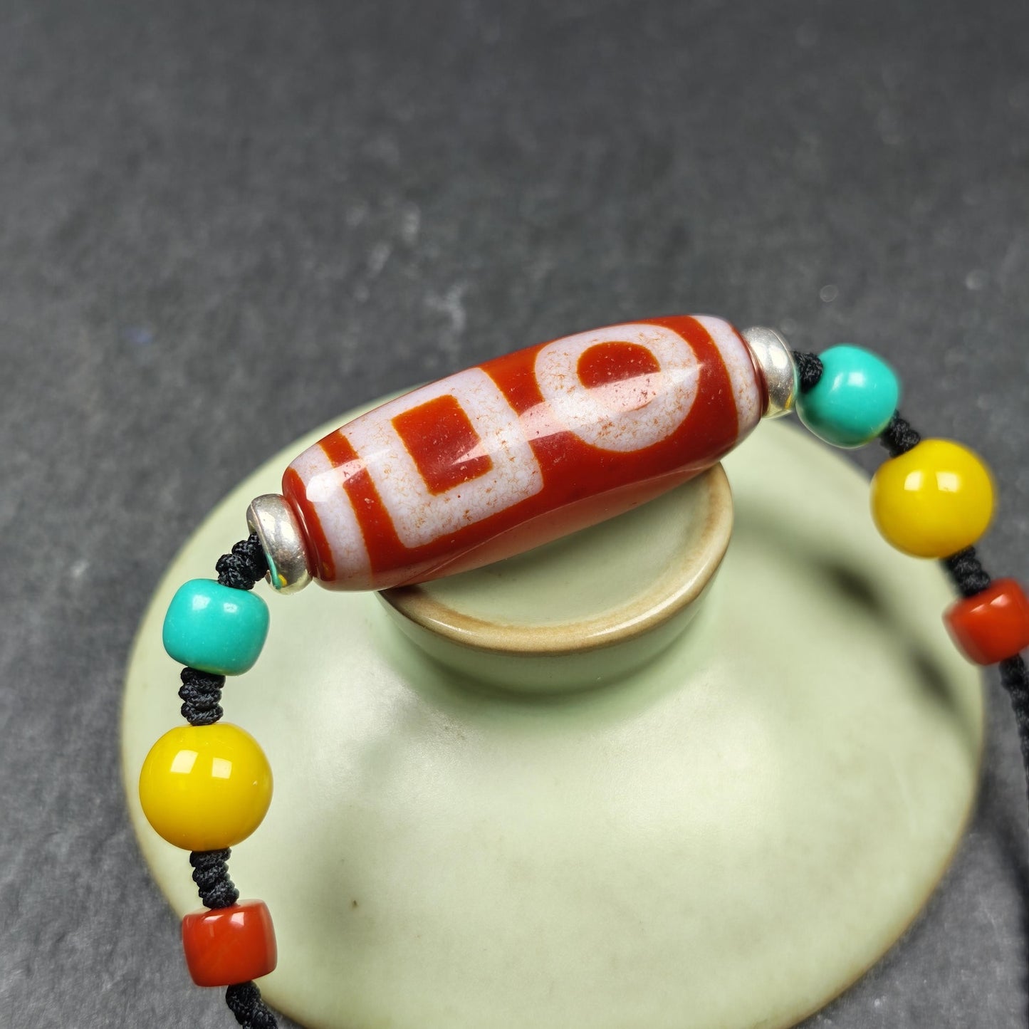 Fire Agate Sky & Earth Dzi Bead Necklace | 39*15mm