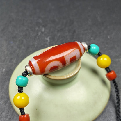 Fire Agate Sky & Earth Dzi Bead Necklace | 39*15mm