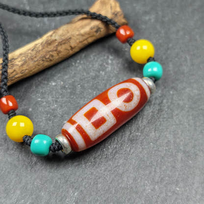 Fire Agate Sky & Earth Dzi Bead Necklace - Tibetan Buddhist bead necklace, view 7