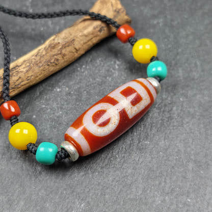 Fire Agate Sky & Earth Dzi Bead Necklace - Tibetan Buddhist bead necklace, view 6