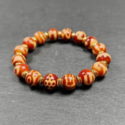 Authentic Tibetan Fire Agate Darlo Dzi Wrist Mala - Tibetan Buddhist mala beads, view 7