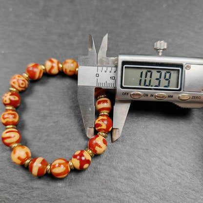 Authentic Tibetan Fire Agate Darlo Dzi Wrist Mala - Tibetan Buddhist mala beads, size reference