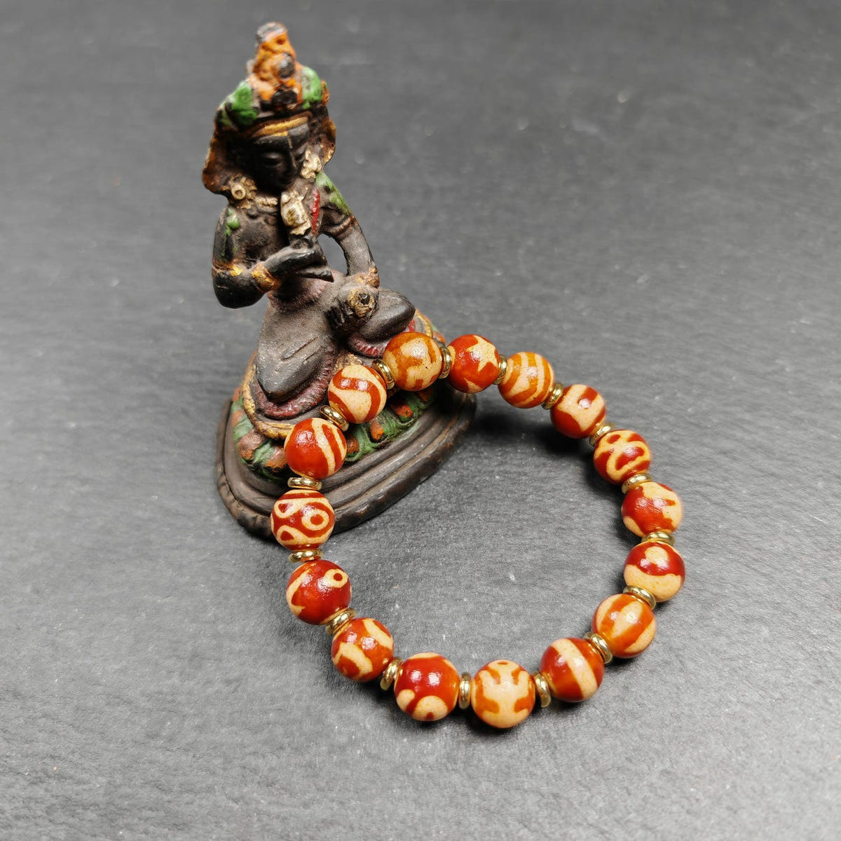 Authentic Tibetan Fire Agate Darlo Dzi Wrist Mala - Tibetan Buddhist mala beads, view 9