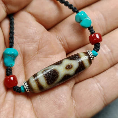 Vintage Benefactor Dzi Bead Necklace - Tibetan Buddhist bead necklace, view 4