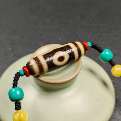 Vintage 3 Eyes Dzi Bead Necklace - Tibetan Buddhist bead necklace, view 7