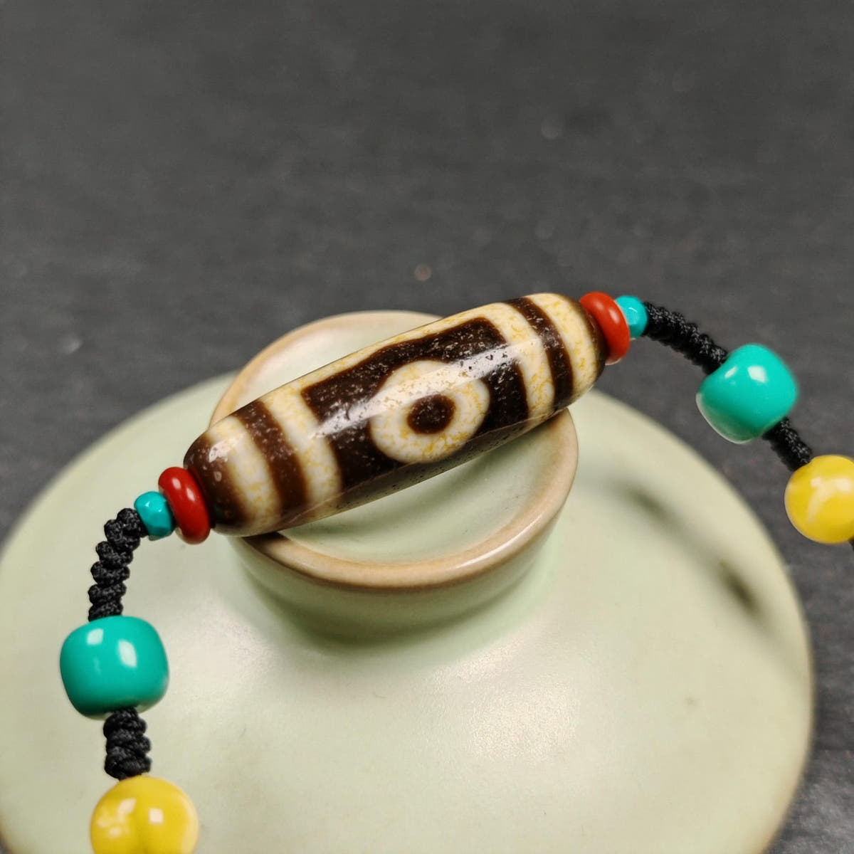 Vintage 3 Eyes Dzi Bead Necklace - Tibetan Buddhist bead necklace, view 7
