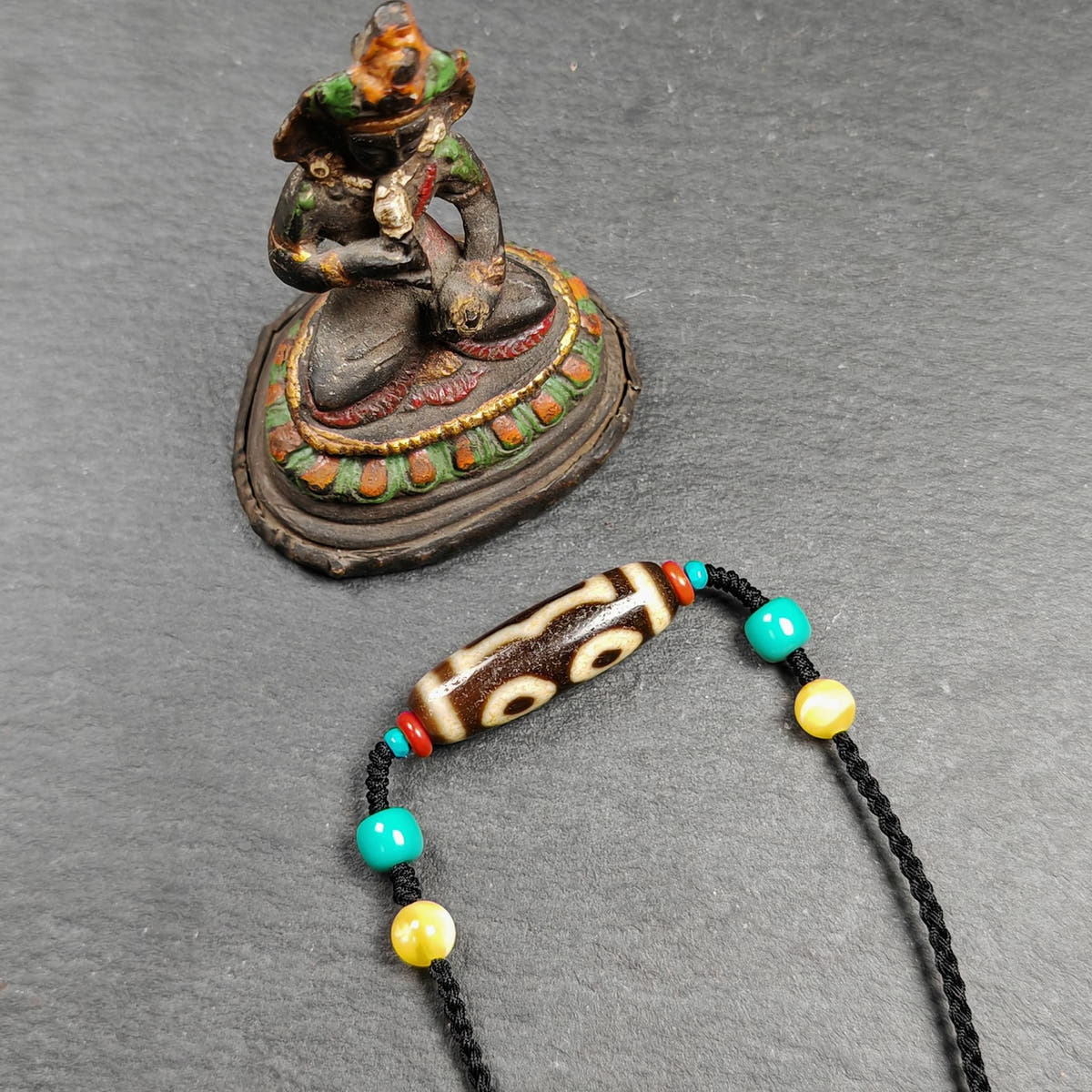 Vintage 3 Eyes Dzi Bead Necklace - Tibetan Buddhist bead necklace, view 5