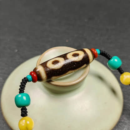 Vintage 3 Eyes Dzi Bead Necklace - Tibetan Buddhist bead necklace, view 9