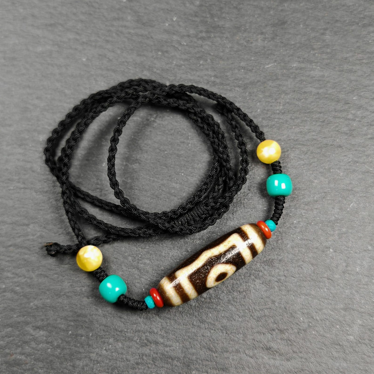 Vintage 3 Eyes Dzi Bead Necklace - Tibetan Buddhist bead necklace, view 4