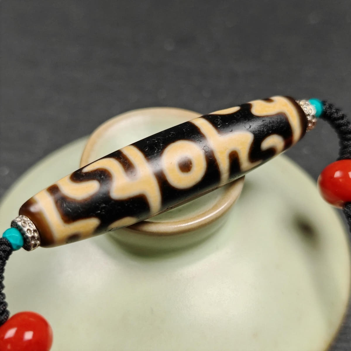 Guru Rinpoche Three Realms 3 Eyes Dzi Bead,50 - Tibetan Buddhist bead necklace, view 7