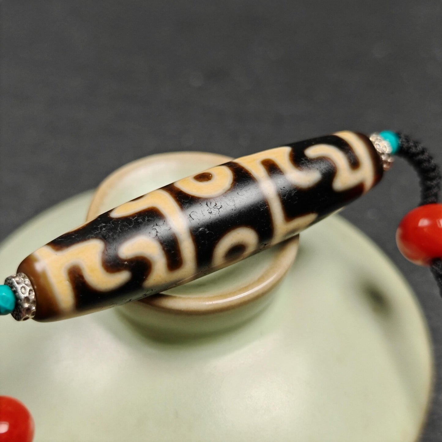 Guru Rinpoche Three Realms 3 Eyes Dzi Bead,50× 12 mm