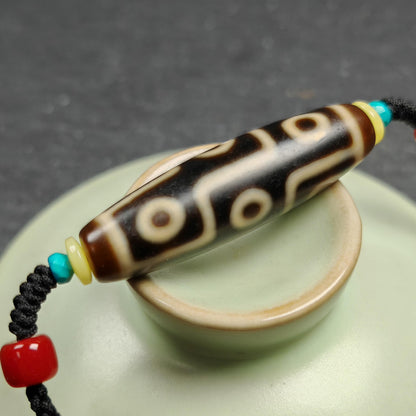 Vintage 9 Eyes Dzi Bead Necklace Tibetan Jewelry 41*11mm
