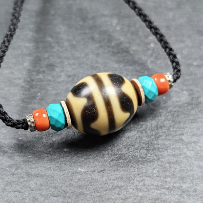 Tiger Tooth Dzi Bead Collarbone Pendant Necklace 20*18mm