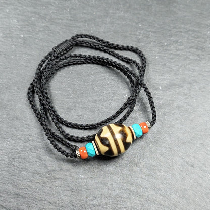 Tiger Tooth Dzi Bead Collarbone Pendant Necklace 20*18mm