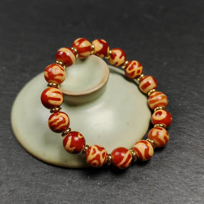 Authentic Tibetan Fire Agate Darlo Dzi Wrist Mala - Tibetan Buddhist mala beads, view 4