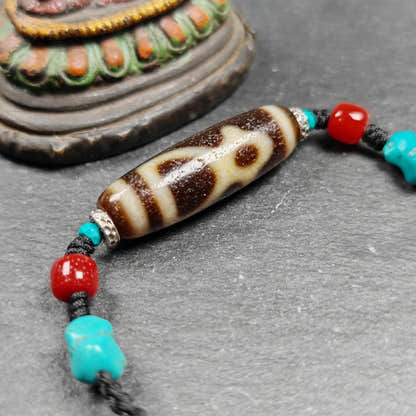 Vintage Benefactor Dzi Bead Necklace - Tibetan Buddhist bead necklace, view 6