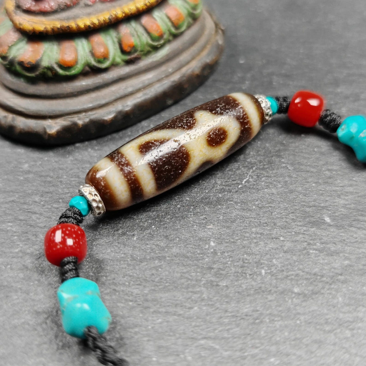 Vintage Benefactor Dzi Bead Necklace - Tibetan Buddhist bead necklace, view 6