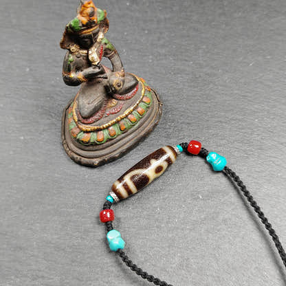 Vintage Benefactor Dzi Bead Necklace - Tibetan Buddhist bead necklace, view 5
