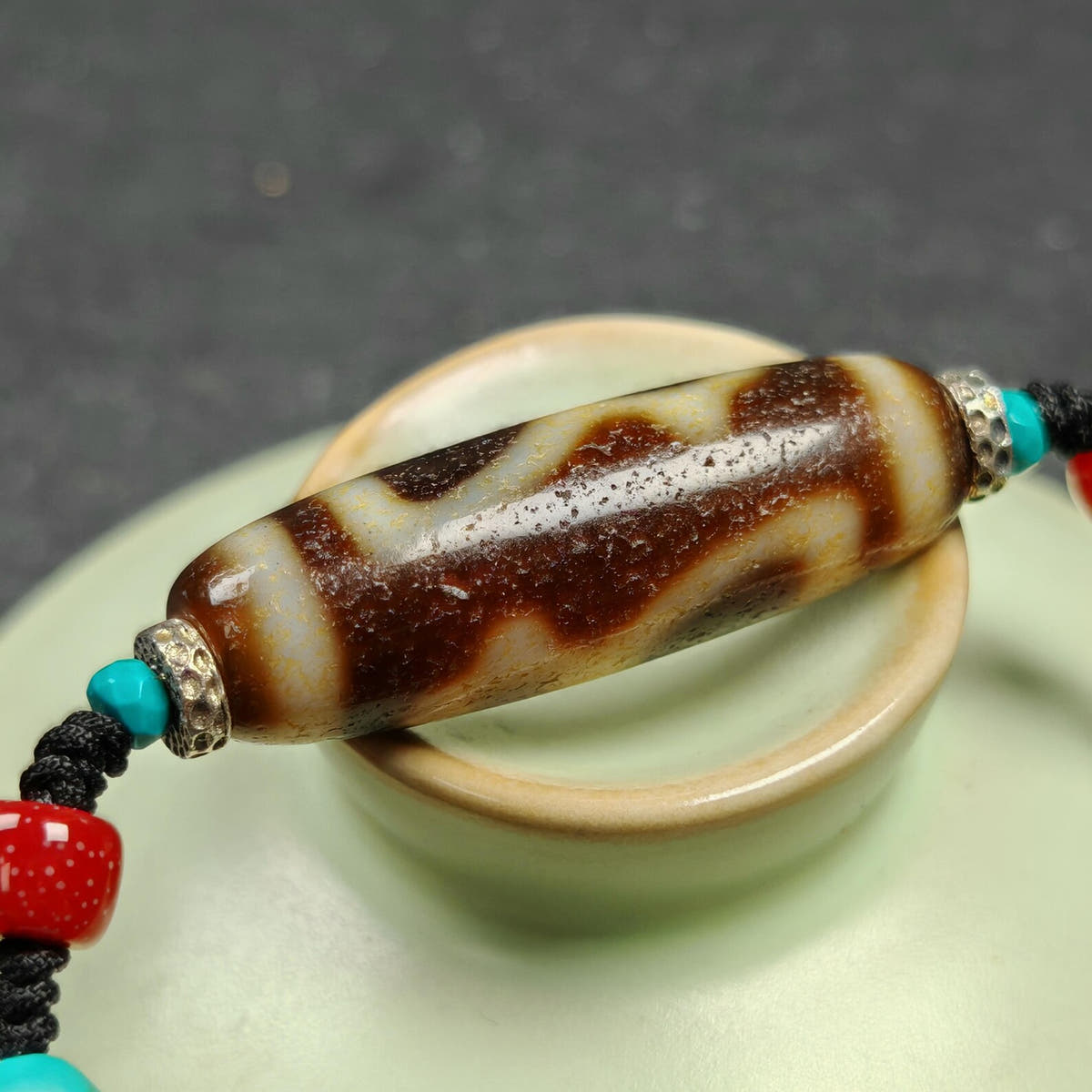Vintage Benefactor Dzi Bead Necklace - Tibetan Buddhist bead necklace, view 8