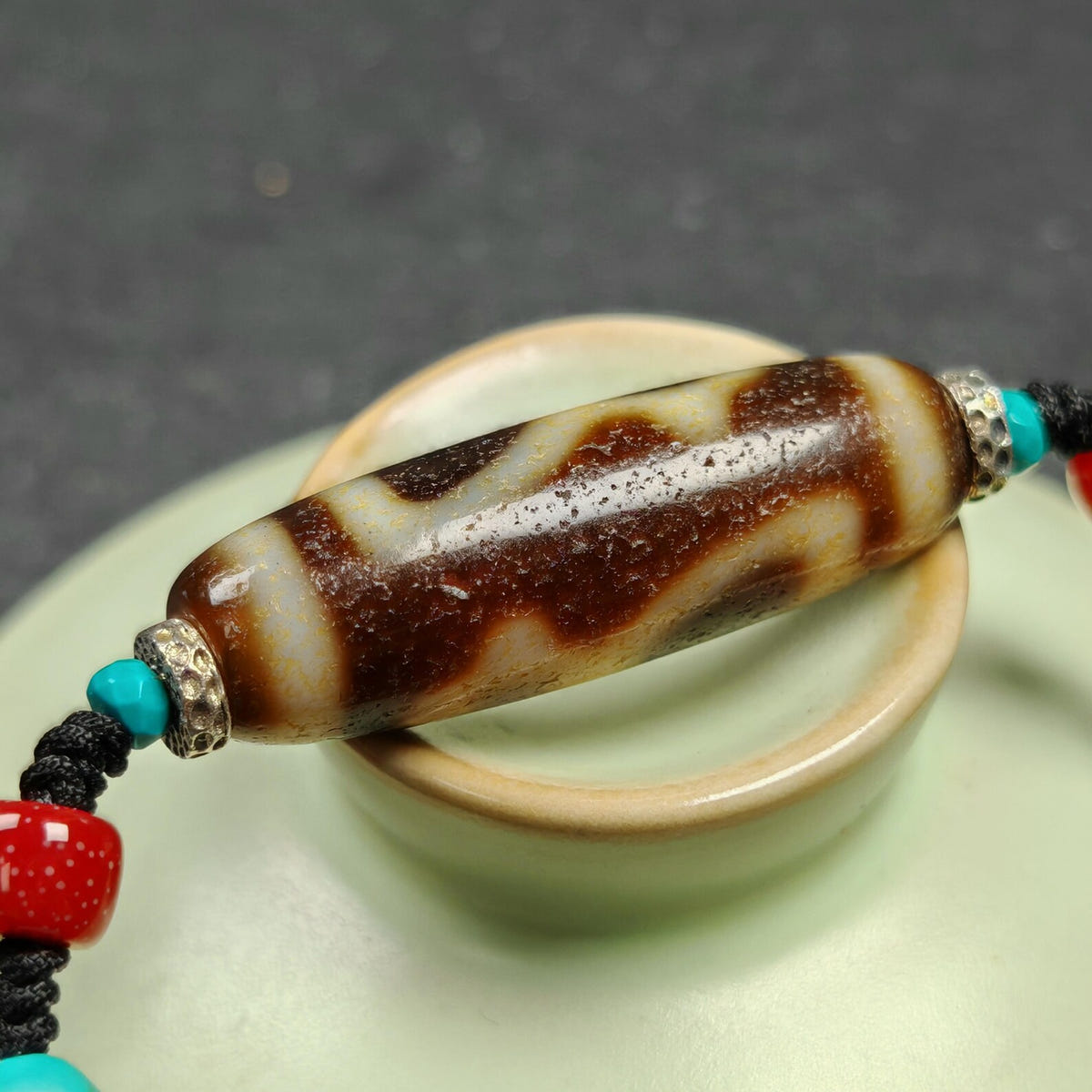 Vintage Benefactor Dzi Bead Necklace - Tibetan Buddhist bead necklace, view 8