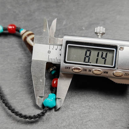 Vintage Benefactor Dzi Bead Necklace - Tibetan Buddhist bead necklace, size reference