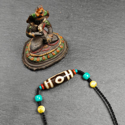 Vintage 3 Eyes Dzi Bead Necklace - Tibetan Buddhist bead necklace, view 6