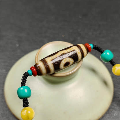 Vintage 3 Eyes Dzi Bead Necklace - Tibetan Buddhist bead necklace, view 10