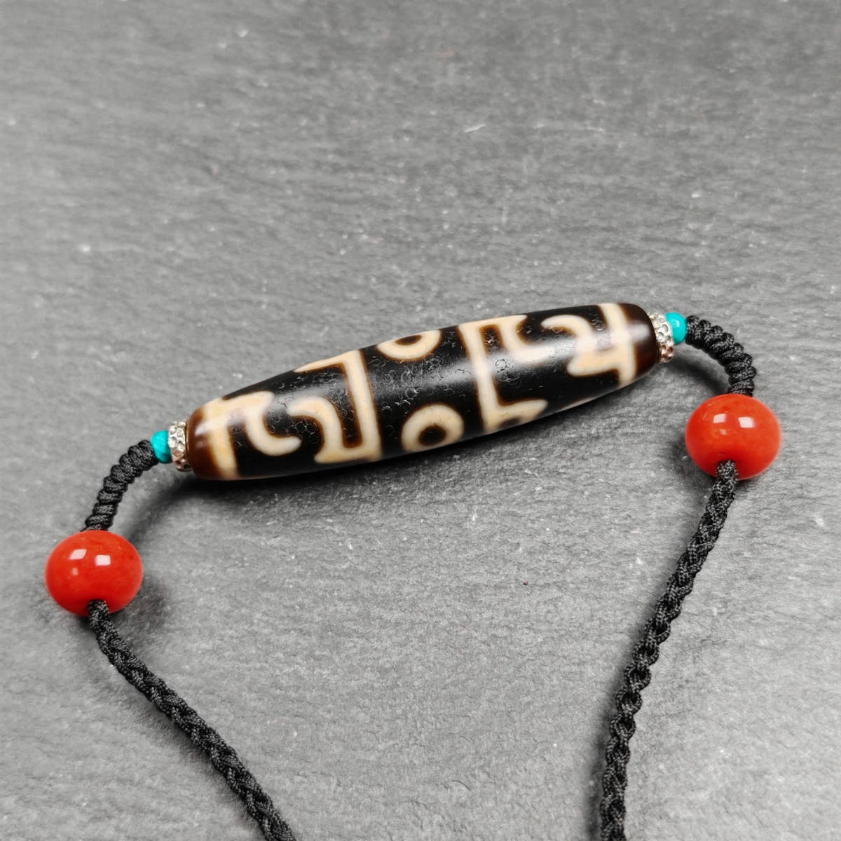 Guru Rinpoche Three Realms 3 Eyes Dzi Bead,50 - Tibetan Buddhist bead necklace, view 4