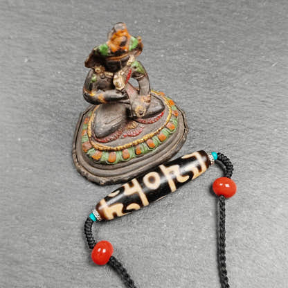 Guru Rinpoche Three Realms 3 Eyes Dzi Bead,50 - Tibetan Buddhist bead necklace, view 5