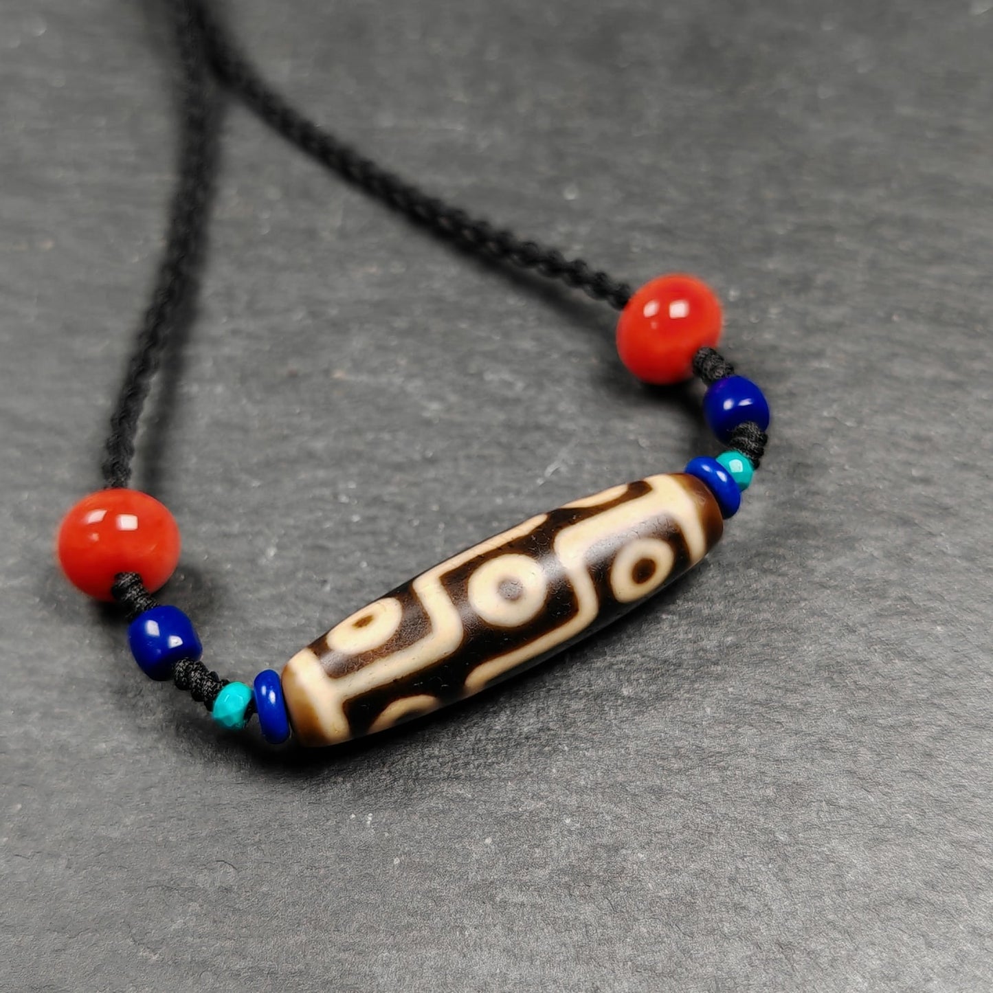 Vintage 9 Eyes Dzi Bead Necklace | 40*11mm