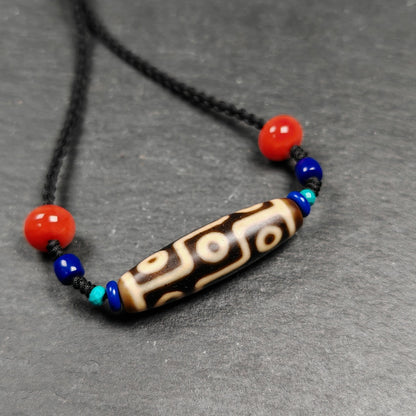 Vintage 9 Eyes Dzi Bead Necklace | 40*11mm